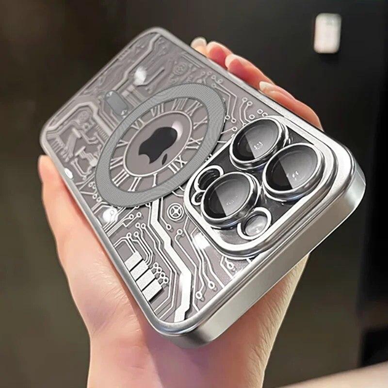 Plating Magnetic Wireless Charge For MagSafe Case For iPhone 14 15 13 12 11 Pro Max Plus Luxury Phone Lens Protector Back Cover