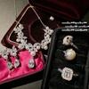 Austrian Court Vine Pearl Water Drop Gem Necklace Vintage Plated 18K Gold, Flower Zircon Earrings