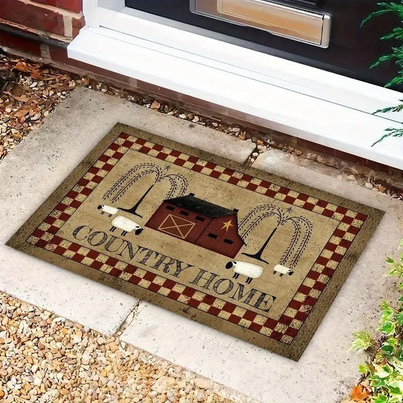 Summer Welcome Mat Brown Hello Design Colorful Slipper Pattern Non Slip Doormat for Entrance Home Decor Seasonal Decor