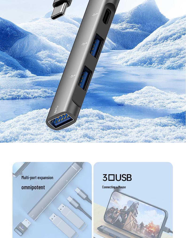 Type-C Multi-Function Expansion Dock: USB 3.0 Hub for Mouse, Keyboard, U Disk, and OTG Conversion.