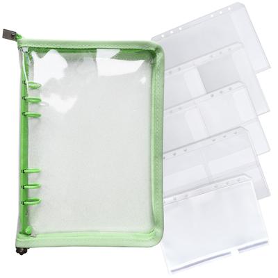 A5 Binder 6 Holes Zipper Pocket Transparent Clear Pocket Refills 10 Pieces Multifunctional Money Management File Trading Card Case A5 Axta Case