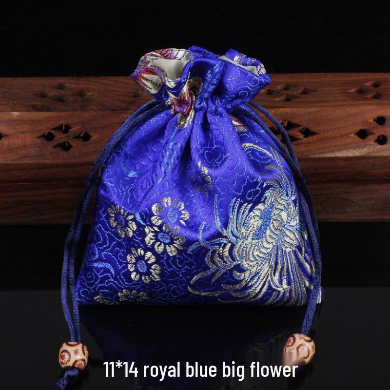 Red Brocade Jewelry Drawstring Gift Bag - 11x14 cm
