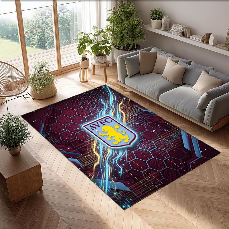 Aston Villa Voetbal Print Kristal Fluweel Tapijt, Comfortabel Waterabsorberend Antislip Binnen Vloerkleed