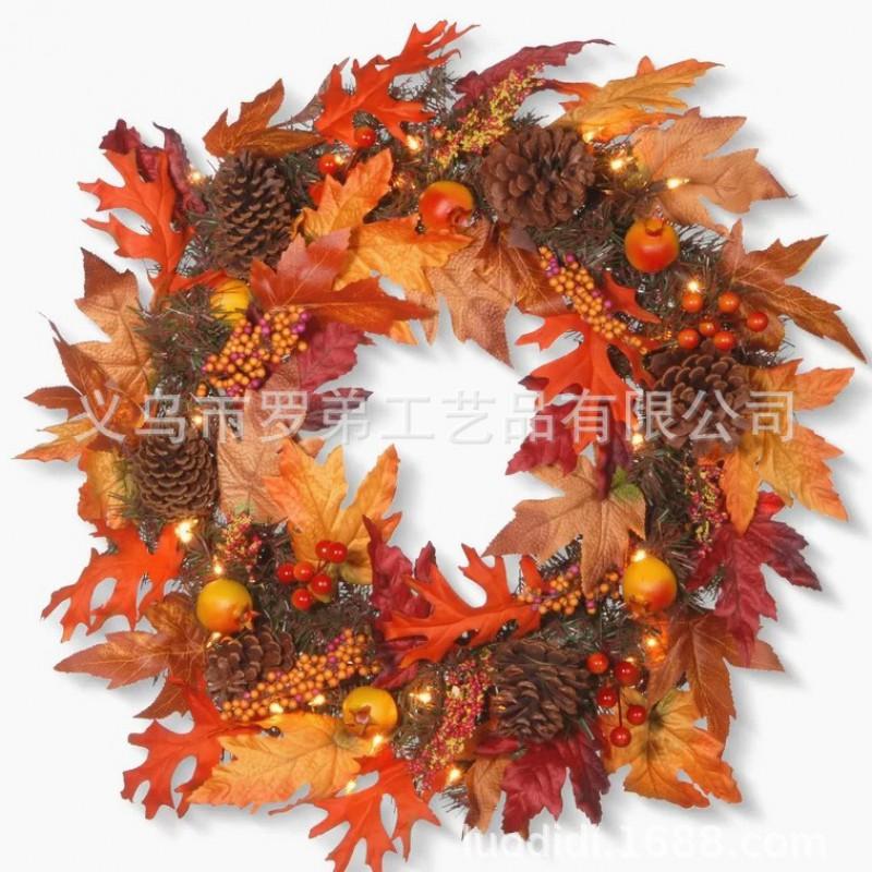 Harvest Wreath With Pumpkins Berries Vine Circle Halloween Thanksgiving Door Decor