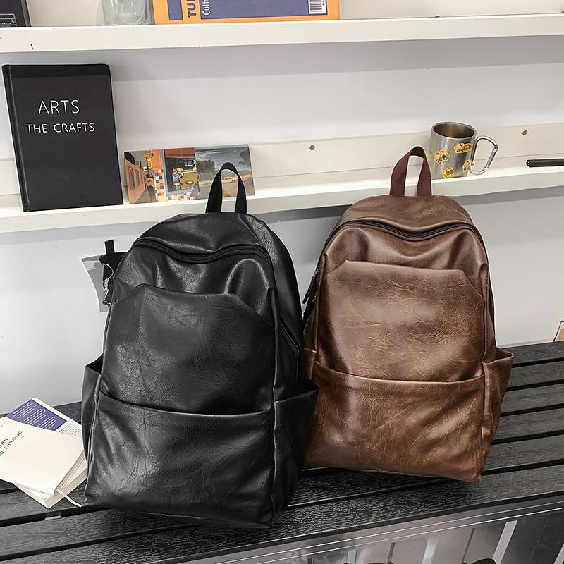New retro backpack simple soft leather leisure travel backpack large capacity trend student class bag
