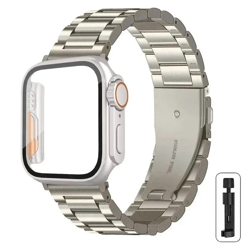 Armband i rostfritt stål + Ultrafodral för Apple Watch-band 10 42 mm 46 mm 44 mm 45 mm 41 mm 40 mm metallarmband för iwatch-serien 9 8 7 6 SE