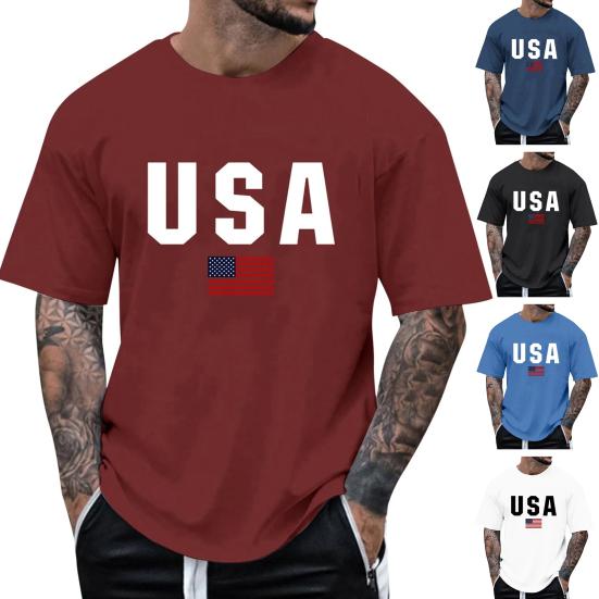 Herre T-skjorte Rund Hals Kort Erme Slim Fit T-skjorte USA Mønster Allsidig T-skjorte Topper Løping Fitness Topper Hverdagsbruk