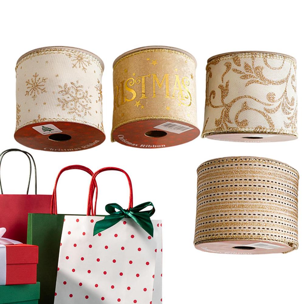 Christmas Theme Ribbon Set Of 4 Velvet Christmas Fabric Ribbons Decorative Holiday Decor Ribbons Printed Crafts Making Wrap