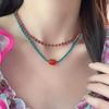 Natural red agate necklace, Xiaomi bead collarbone chain, Bohemian bead necklace, jewelry, double-layer layered necklace