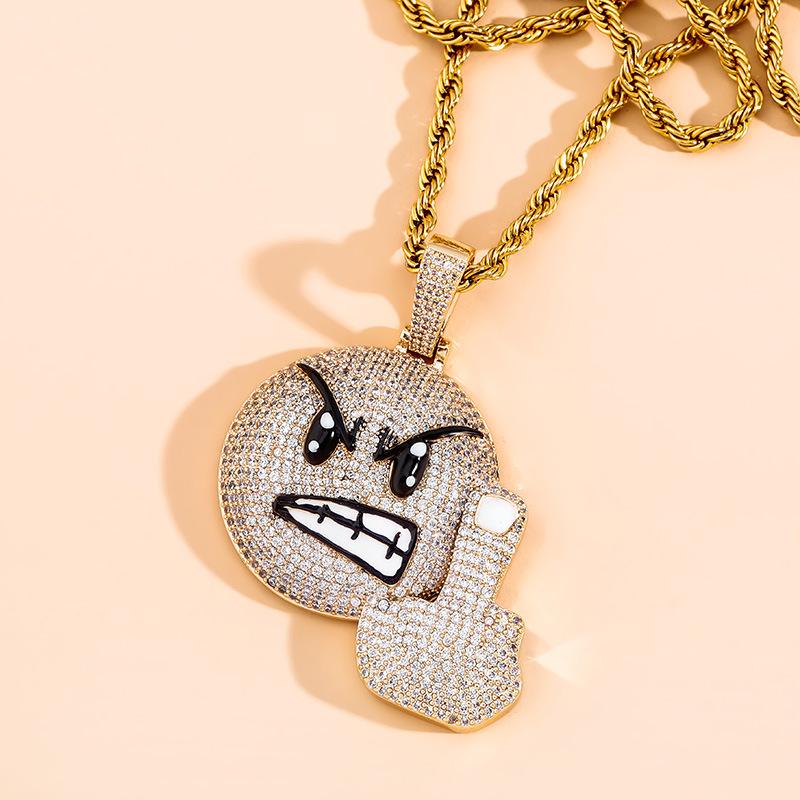 New European and American Vertical Middle Finger Expression Pendant with Copper Inlaid Zircon