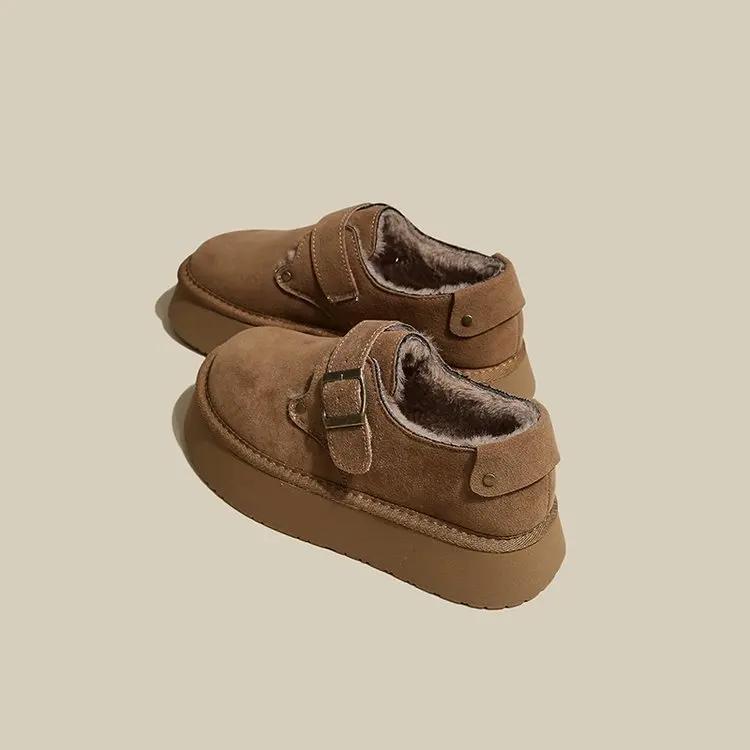 

Winter Cotton Shoes Women 2026 New Leather Thick Sole with Velvet Le Fu Cotton Shoes Women s One Foot Lazy Ankle Boots Platform 40 малиновий