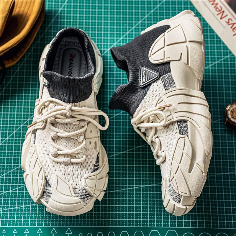 Men'S Sock Knit Chunky Platform Sneakers Breathable Thick Sole Casual Shoes Shock Absorbing Streetwear Outdoor Sports Trainers