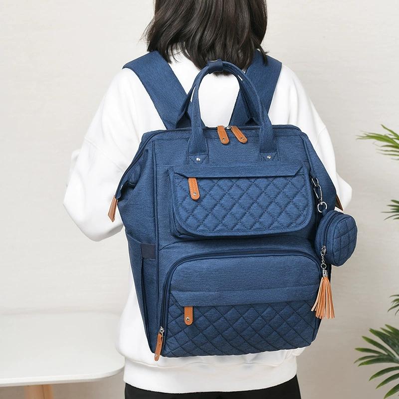 Quilted Pattern Diaper Bag Backpack, Large Capacity Multifunctional Maternity Bag with Stroller Strap, Lightweight Casual Baby Nappy Bag