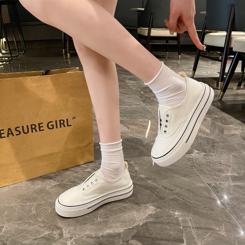 Women's Canvas Shoes Spring Autumn No-Tie Breathable Personality Match All-Match Board Shoes Comfortable Rubber Bottom