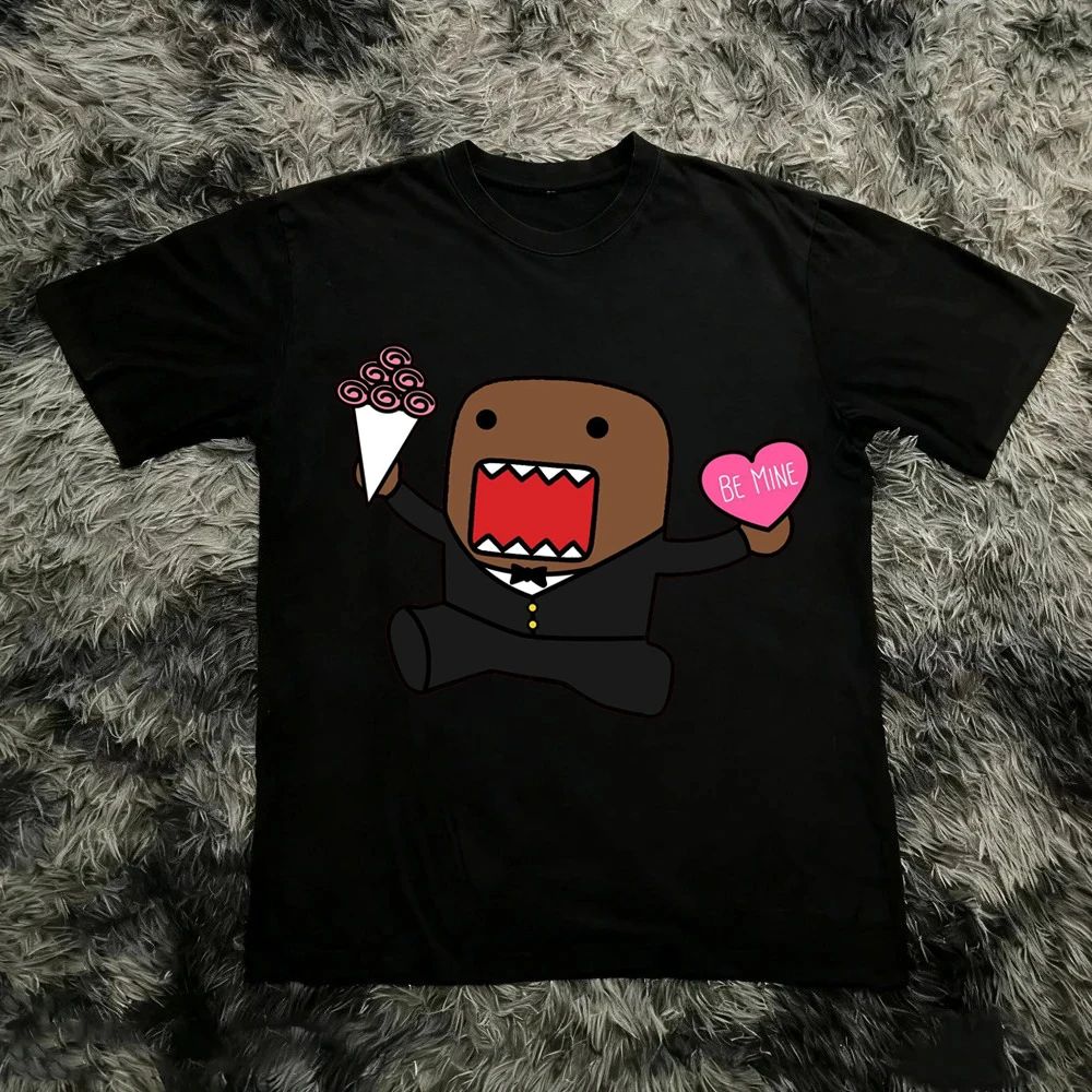 Domo Kun Funny Pattern Daily Print TShirts Vintage Y2k Tops Casual Loose Streetwear Rock Gothic ShortSleeves Tops Unisex