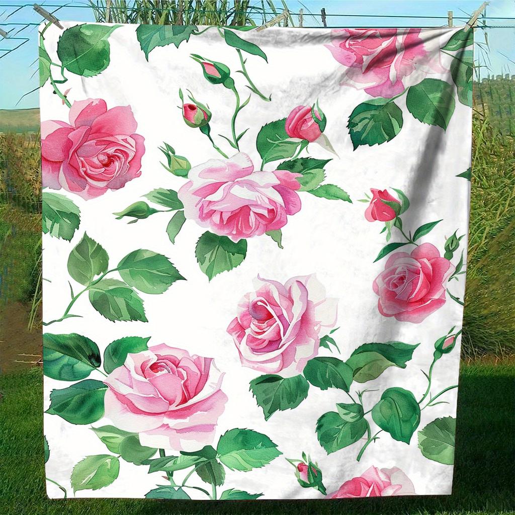 1pc Blanket with vintage floral pattern - Polyester fabric, machine washable, perfect for sofa, bed, office and travel