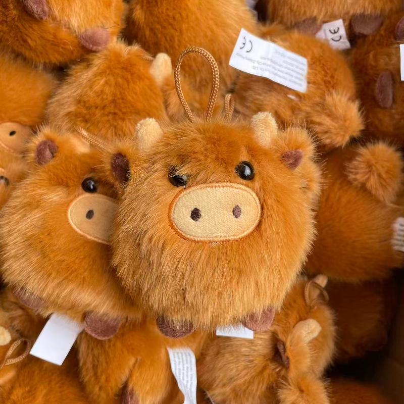 Llavero de Peluche de Vaca de las Tierras Altas Escocesas Kawaii Adornos de Animales de Peluche Lindos Colgante de Peluche Súper Suave Accesorios para Coche Regalo de Navidad