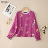 ZANZEA Women Casual Round Neck Long Sleeve Loose Print Blouse