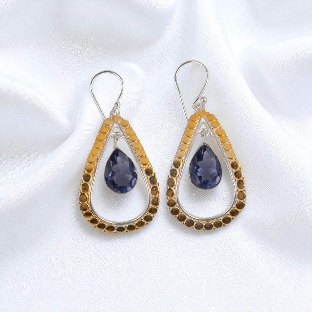 Iolite Gemstone 925 Sterling Silver Jewelry Handmade Earrings 2.27" Gift For Mom EE-82-6