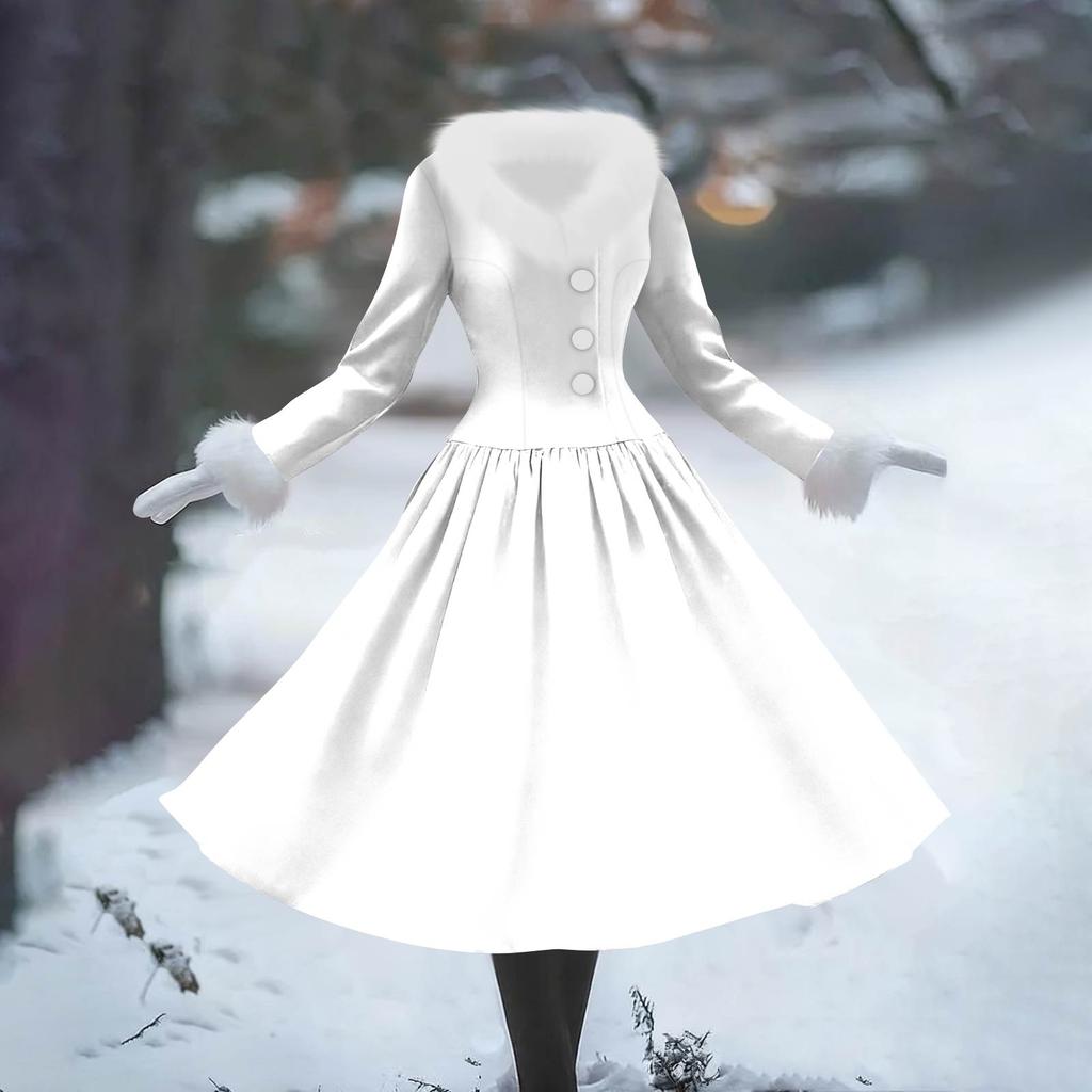 Women's Casual Dress Long-Sleeve V-Neck Patchwork Fleece Solid Dress