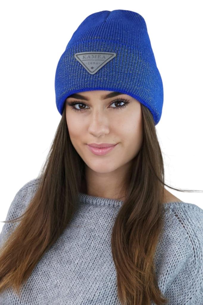 Naomi Beanie Winter Hat with Appliqué Color Blue