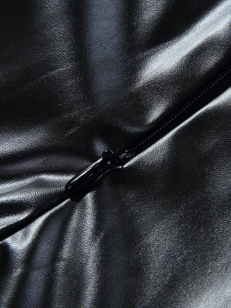 European & American Women's 2023 Leather Jacket and Faux Leather Shorts Set