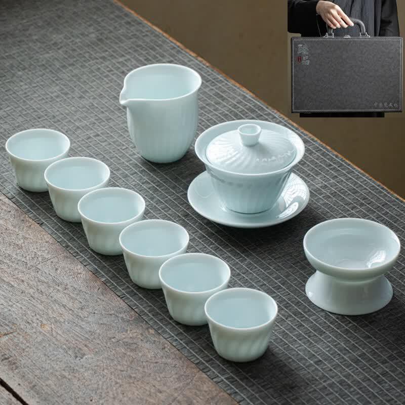 Pure White Ceramic 10-Piece Kung Fu Tea Set