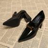 7912-2 Spring deep-mouth thick-heeled single shoes 2025 popular commuter uniform versatile pointed high-heeled small leather
