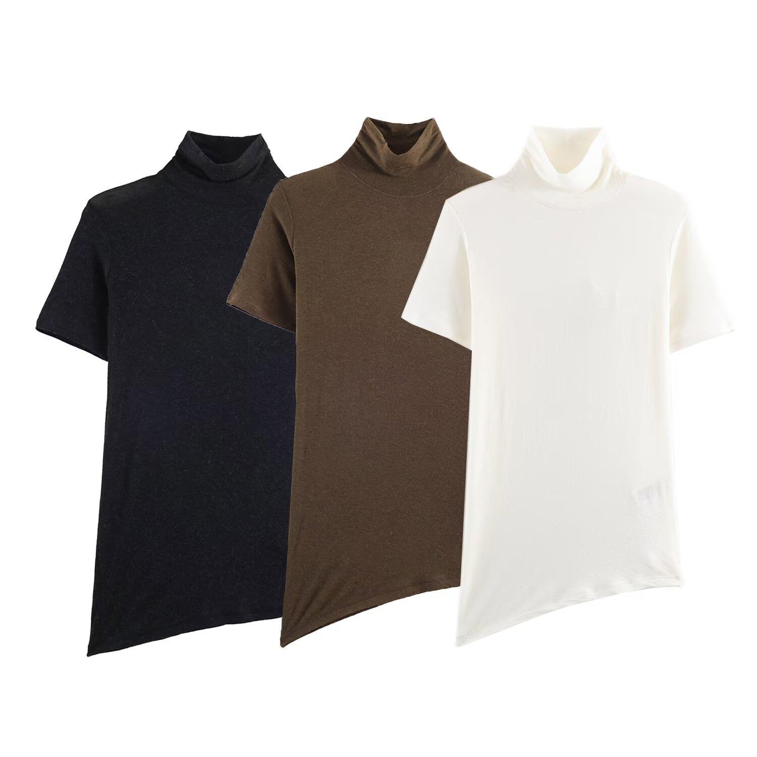 

Women s European & American Style Half-High Collar Slim Fit Base Shirt Small темно-коричневого