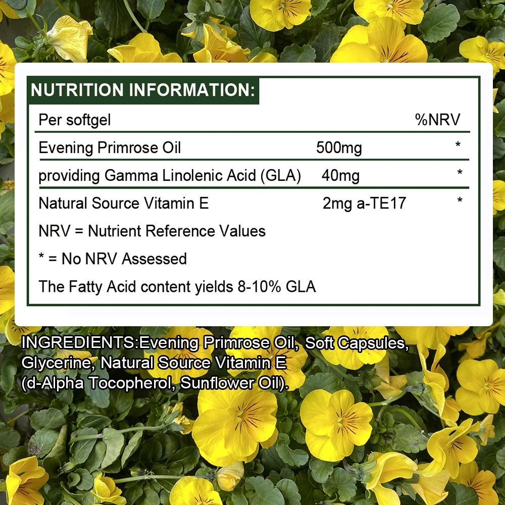 Didacat Evening Primrose Oil 500mg Softgels, Cold Pressed with GLA & Natural Vitamin E, 120 Softgels Food Supplement