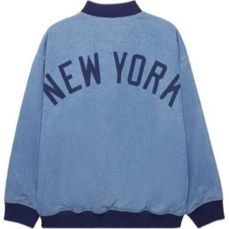New Era FW24 MLB Ritorno allo Skateboarding Serie 1990 Vestibilità Larga Monopetto Manica Lunga Giacca di Cotone Giacche Unisex Blu Denim 14385109