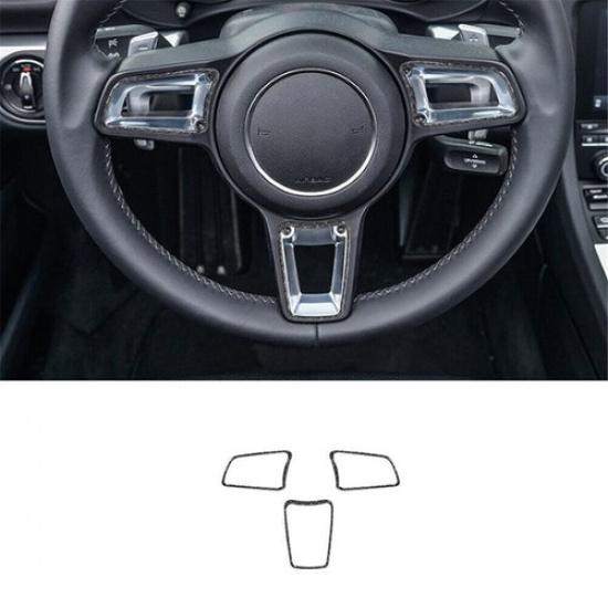 3X Carbon Fiber Interior Steering Wheel Cover Trim For Porsche 718 2016-