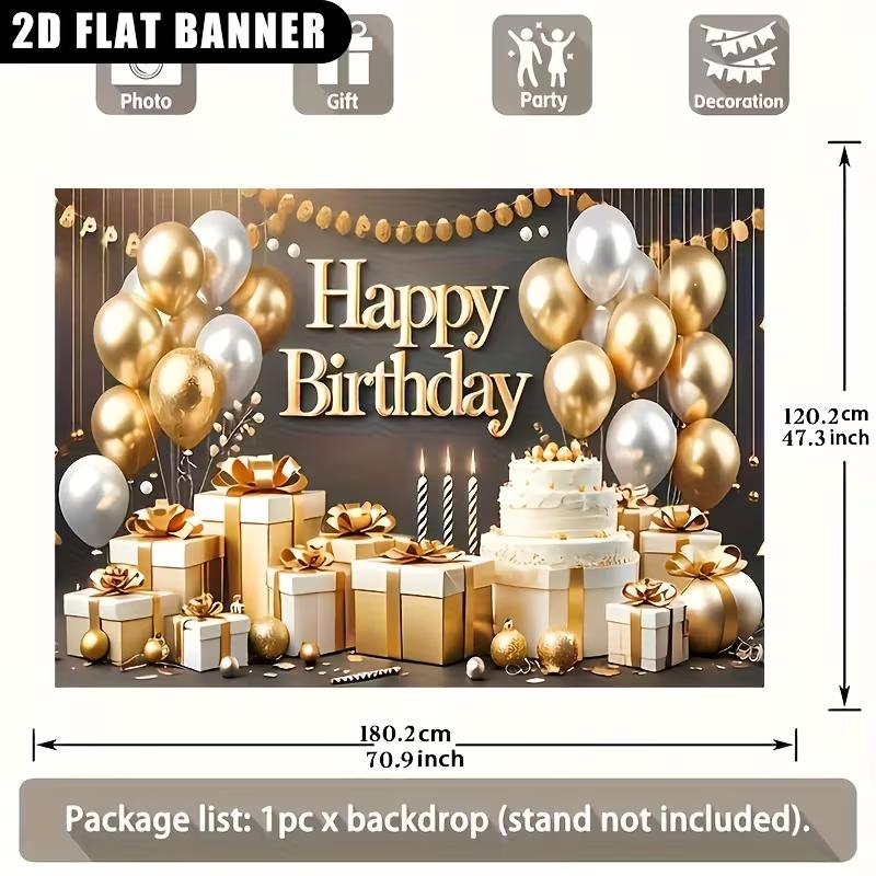 2D Geburtstag Hintergrund Schwarz Gold Kuchen Geschenk Party Zubehör