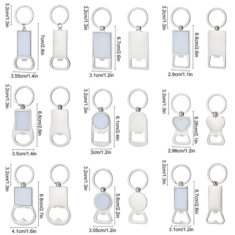1 Stück Rohlinge Versilberte Schlüsselanhänger Fotorahmen Metall Herz/Rund/Quadrat Sublimation Schlüsselanhänger Flaschenöffner