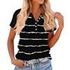 Women's Fashionable Casual V-neck Button-down Striped Print Short-sleeved Top For Summer