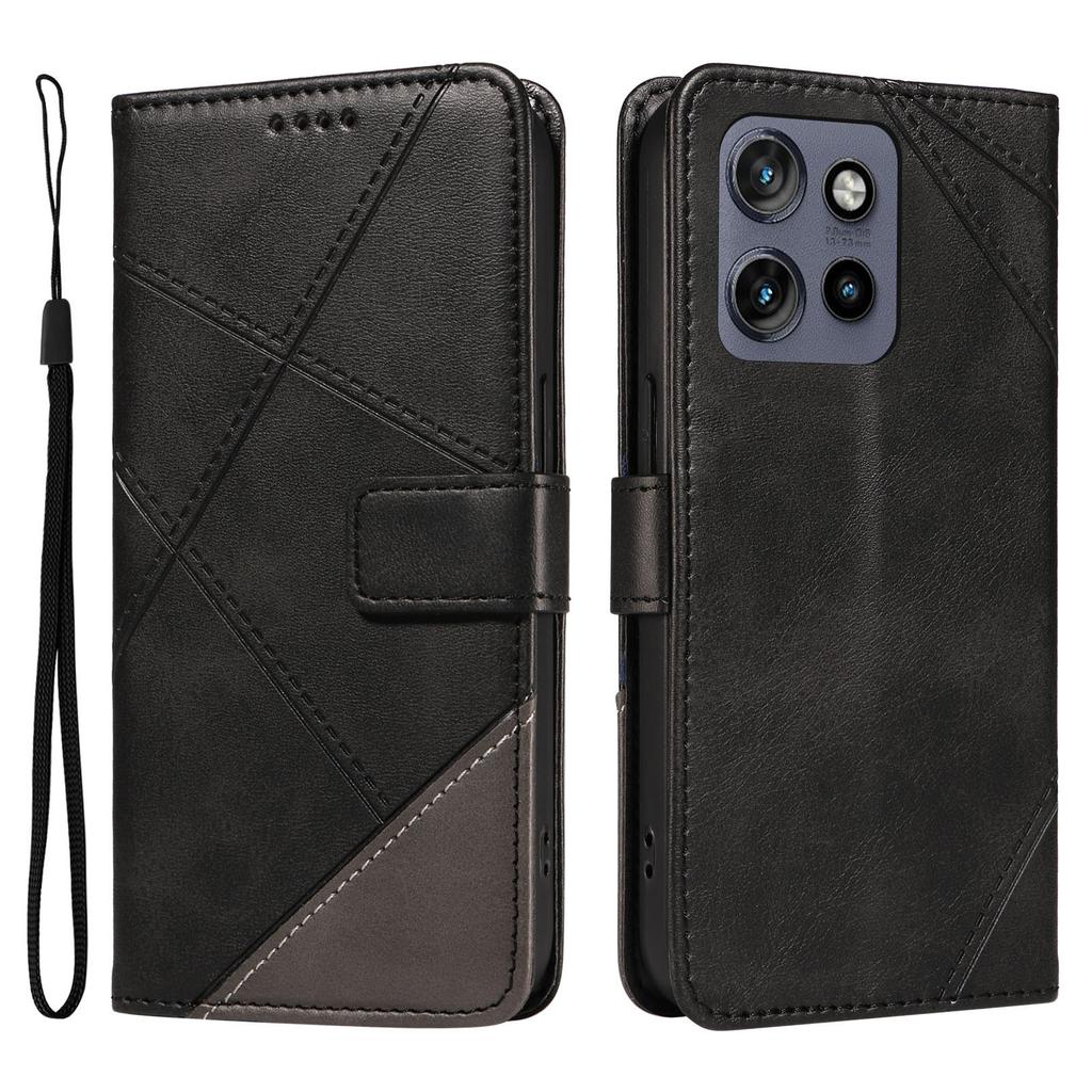 For Motorola Edge 50 Neo 5G/Moto S50 5G/Thinkphone 25 5G Case Leather Geometric Line Wallet Phone Cover with Wrist Strap