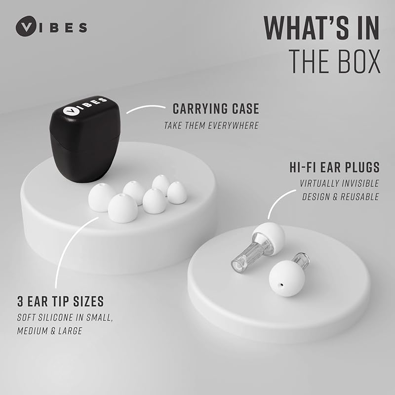Vibes acoustic filter earplugs - High Fidelity Decibel Reduction Earplugs for Music Concert Festival Hearing protection for tinnitus and autism