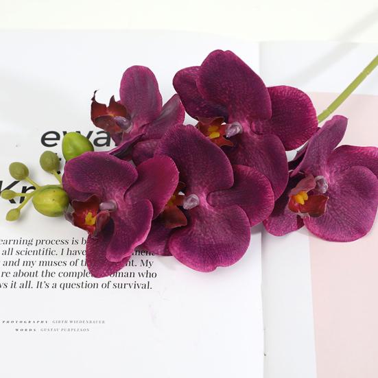 Flores de Orquídeas Artificiales Real Touch Flores Artificiales de Seda Falsa Flor Phalaenopsis Artificial con 5 Cabezas Florales para Decoración Interior del Hogar Mesa de Oficina