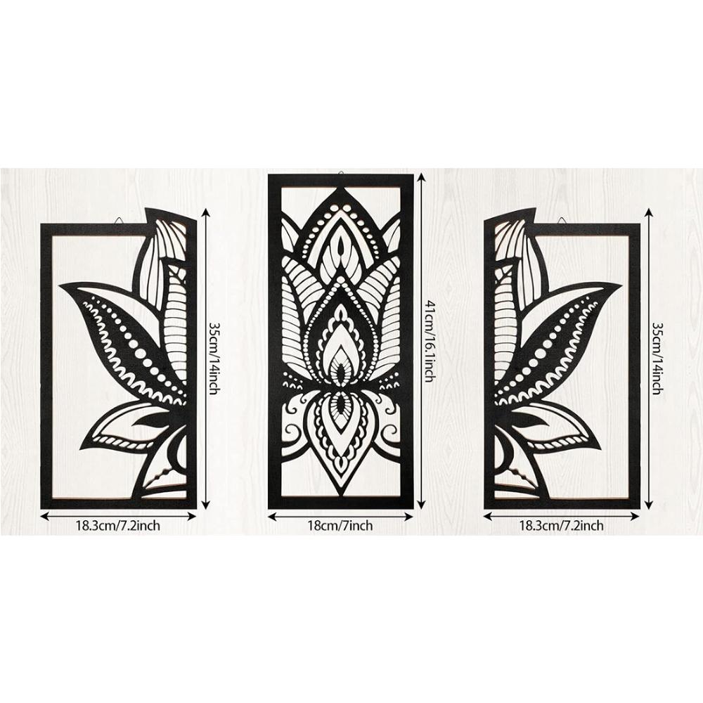 

3 шт. Великолепная настенная железная мандала в виде цветка лотоса: Резное дзен-искусство из металла для домашнего декора. Резное настенное искусство для современного дома и медитации. чёрный