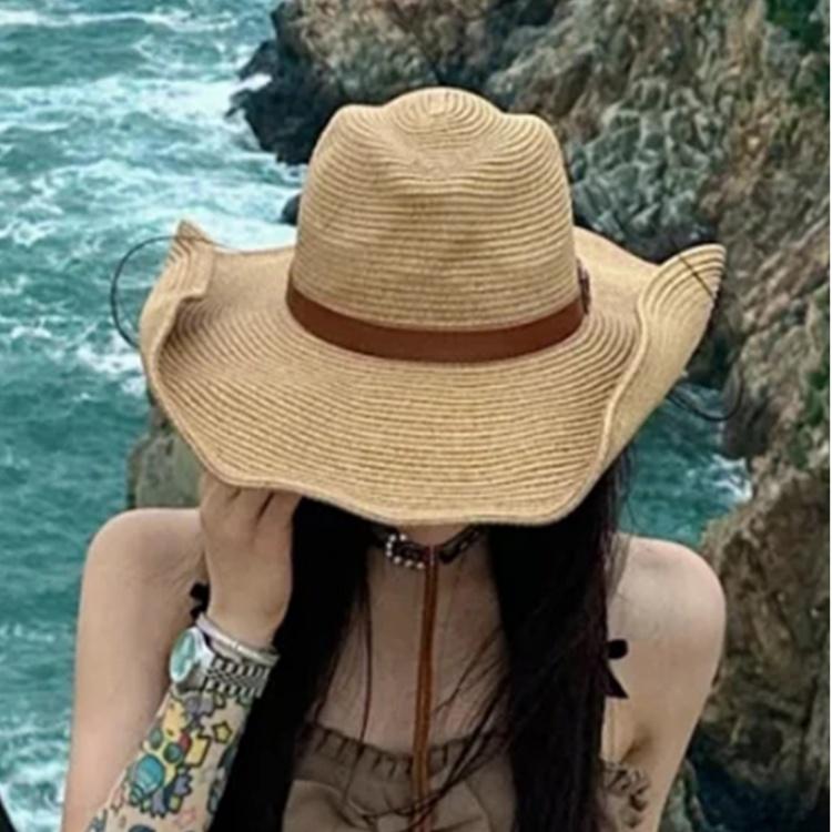 Spring Summer Decorative Belt Straw Sun Hat Women Men UV Protection Beach Sun Caps Outdoor Hiking Bucket Hats Cowgirl Hat