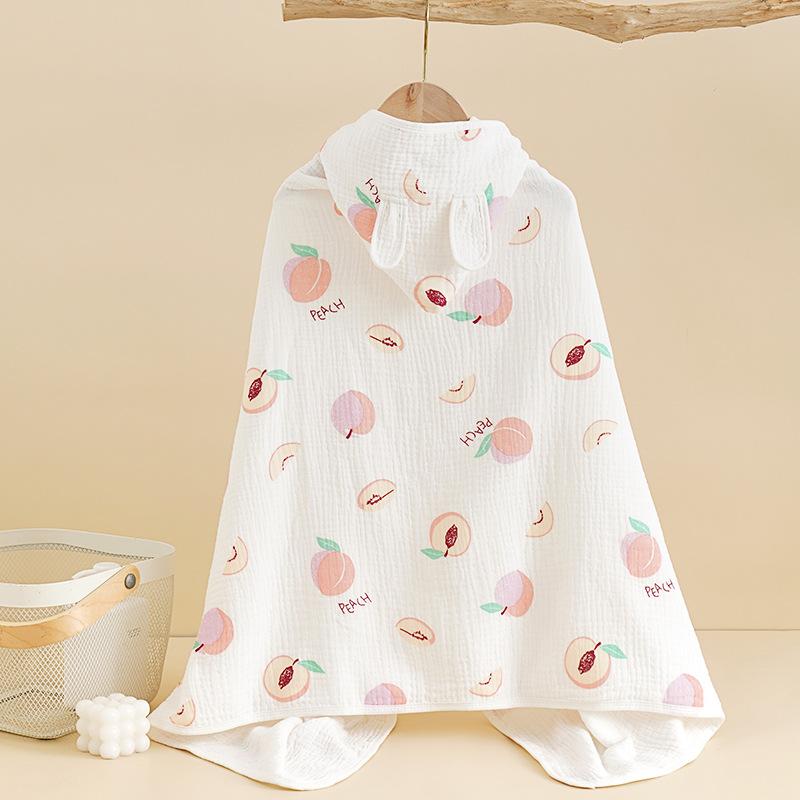 Spring Summer Baby Hooded Cloak Bath Towel Four Layers Crepe Children Hooded Gauze Wear Cotton Cloak