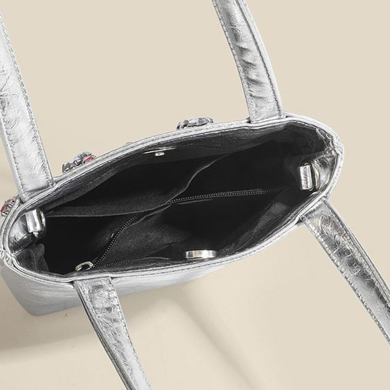 Geantă de mână cu stras pentru femei, geantă mică de argint cu fermoar, geantă de telefon mobil Retro Crossbody, geantă de mână PU, geantă de mână argintie, geantă de mână pentru telefon mobil