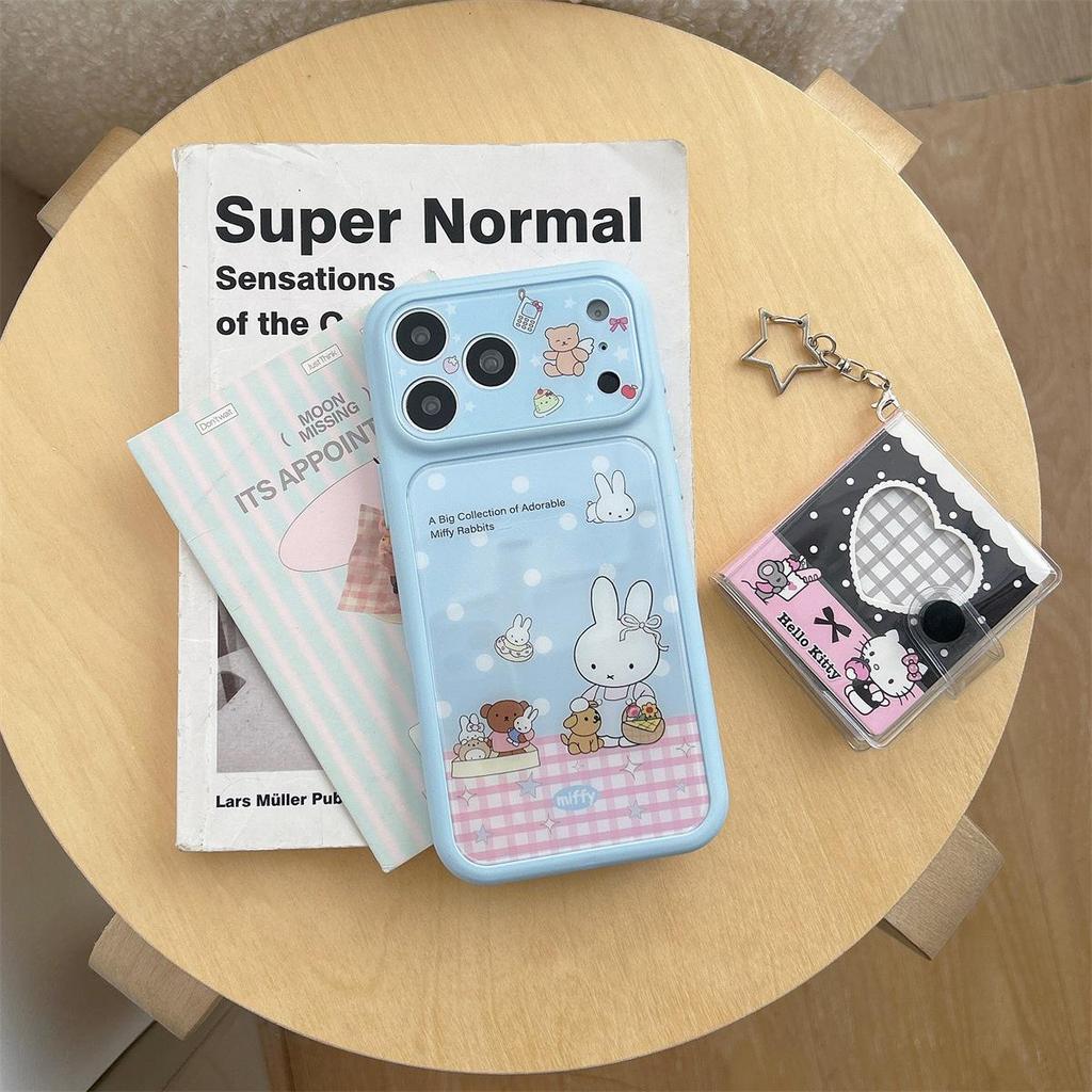 iPhone 15 ProMax Case: Cute Cat & Rabbit Grid Design, Anti-Fall