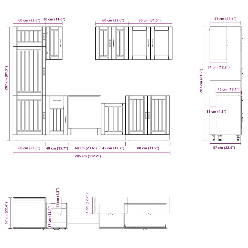 8 Piece Kitchen Cabinet Set Lucca Concrete Grey Wood Based Material