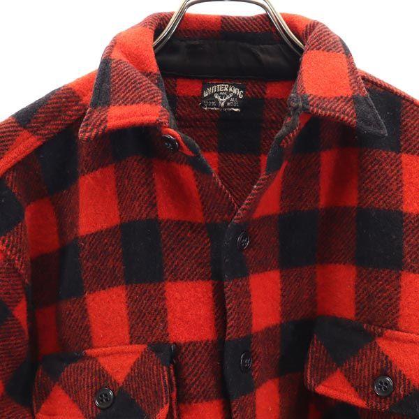 WINTER KING 50s Vintage Triangular Wool Bag Check Pattern Long Sleeve Shirt Men's Used