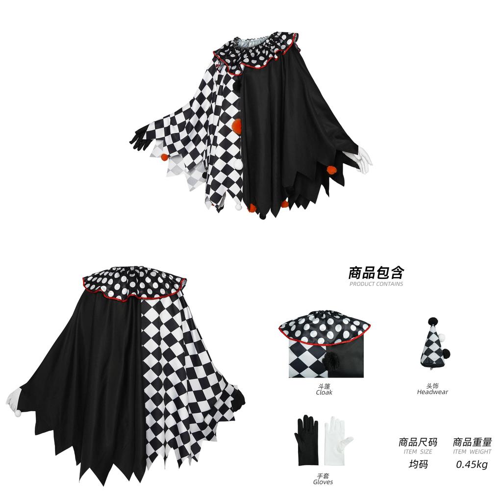 Halloween Fashion Costume With Black White Cloak Made Of Breathable Cotton For Role Play