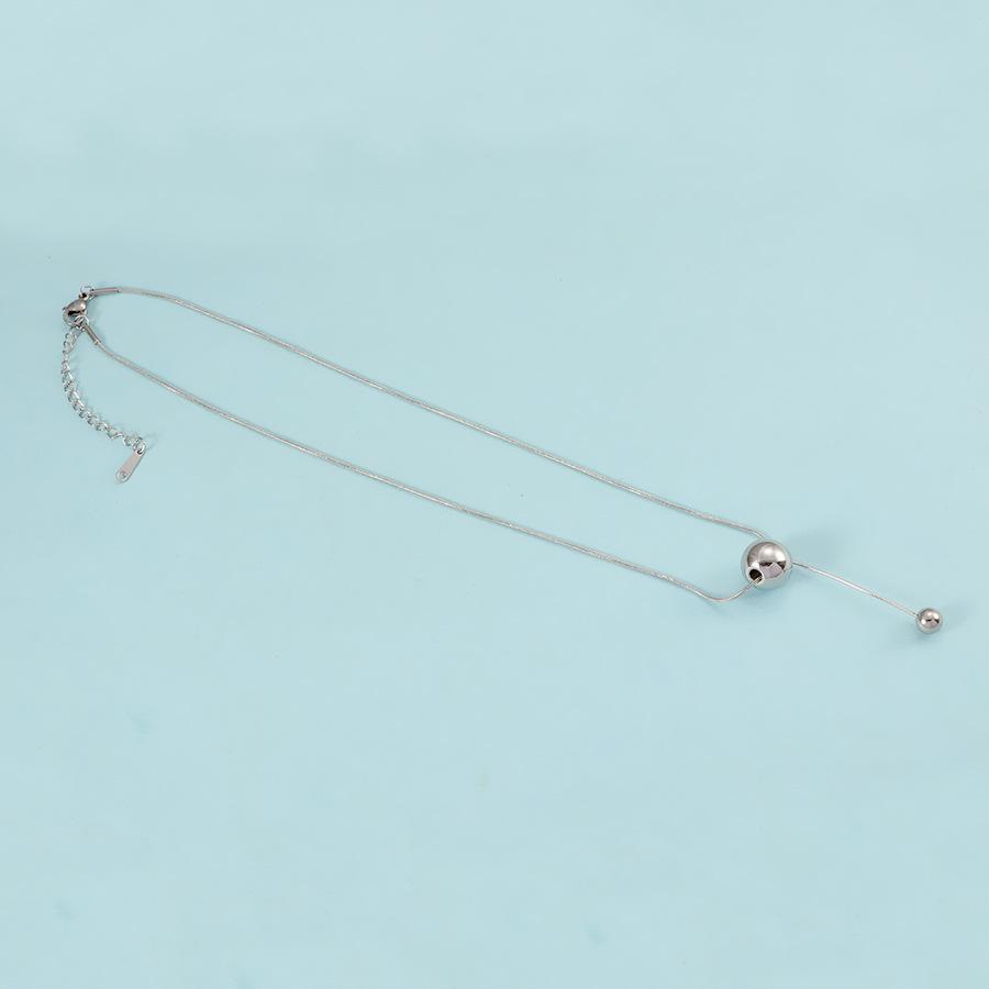 Stainless Steel Ball Necklace Women Geometric Trendy Tassel Charm Snake Chain Gold-color Light Luxury Exquisite