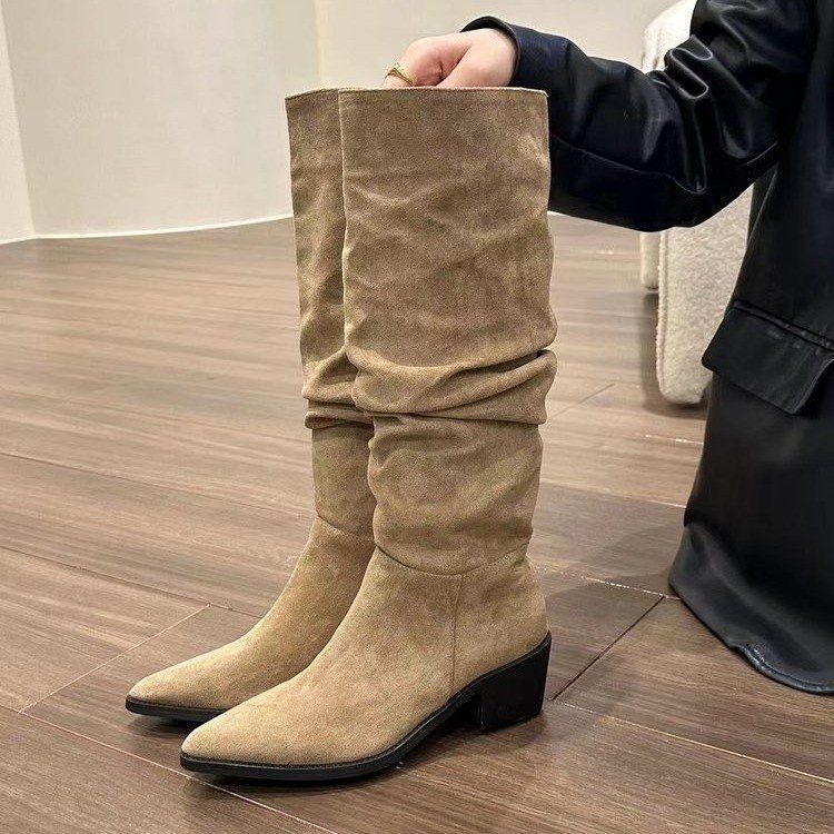 Coarse heel high boots pointed fashion western cowboy boots but knee boots children's new autumn and winter models