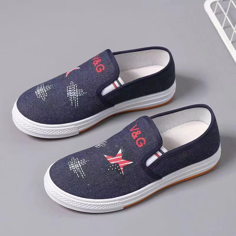 Dam Canvas Slip-On Skor med Låg Profil - Trendiga, Casual, Flatsulade, Mångsidiga Pekingstil