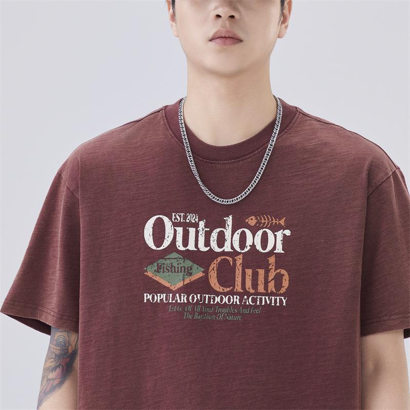 Thin Summer New Men's Short-sleeved T-plate Print Loose Shoulder-down Round Neck T-shirt Short-sleeved